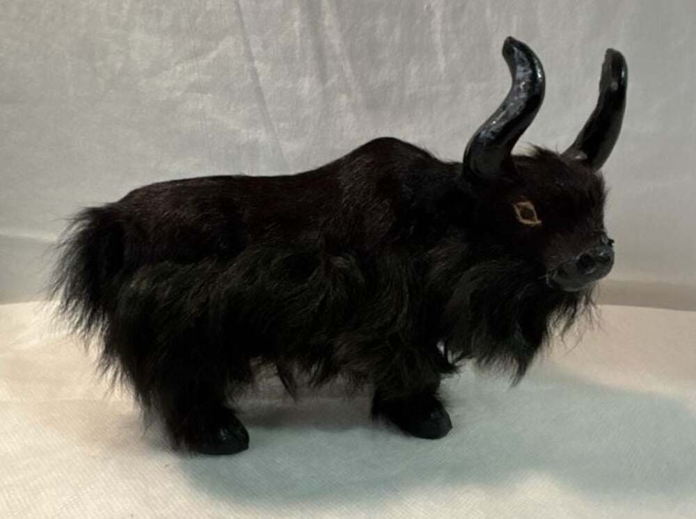 Vintage Handcrafted Real Fur Yak Figurine With Glass Eyes